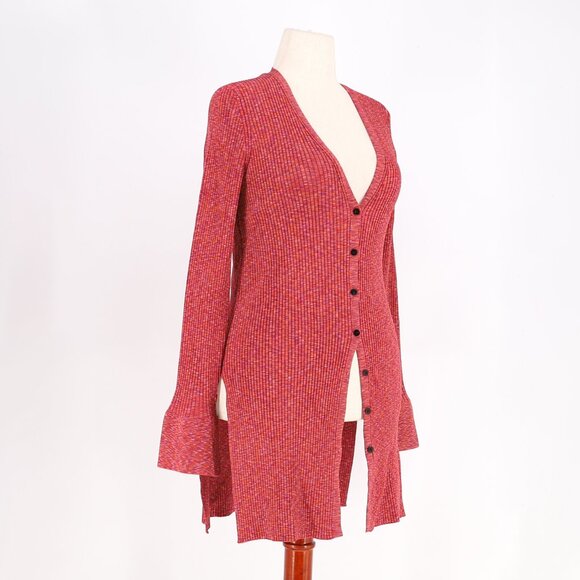 THEORY Space Dye Rib Cardigan Bell Cuff V-Neck in Sunset Multi Size L - Picture 3 of 9